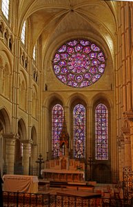 Raam met een uitzicht op het oostelijke einde van de kathedraal door French School