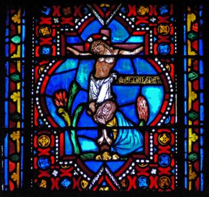 Raam n1-L met een scène uit het leven van St. Maria Magdalena - de heilige aan de voet van het kruis door French School