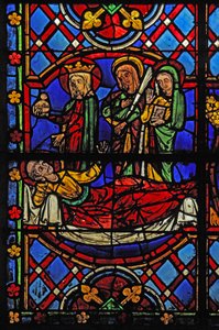 Raam met St. Martin met de Maagd Maria, St. Agnes en St. Thecle door French School