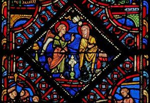 Raam w0 met de Maagd Maria bij de Annunciatie