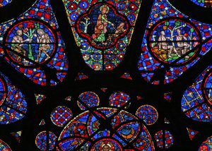 Raam w115 met God de Schepper: Adam en Eva scènes
