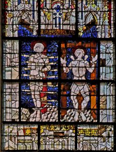 Raam w115 met St. Sebastiaan en St. Quentin door French School