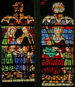 Raam w132 met Maria Salome? St. Anna, Maria en Christus door French School