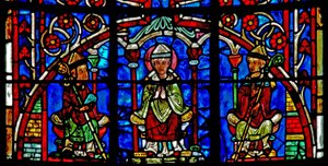 Raam w19 met St. Nicolaas wordt bisschop van Myra door French School