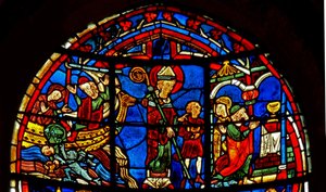 Raam w19 met St. Nicolaas redt een kind door French School