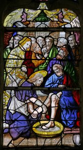 Raam met Christus wast de voeten van zijn discipelen