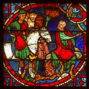 Ruit w1 met St. Paulus als Saul bij de marteldood van Stefanus