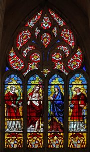 Raam w200 met Sint Stefanus, Christus van de Opstanding, de Maagd Maria en een diakenheilige door French School
