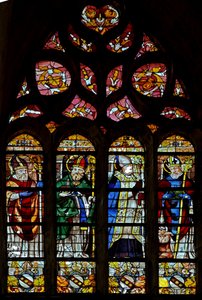Raam w203 met Sint Hilarire, een onbekende heilige, Sint Exupery, Sint Sernin door French School