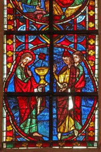 Raam w210 met St. Jacobus met de magiër Hermogenes en Philetus