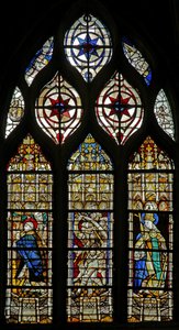 Ruit w214 met St. Clemens (R) en de dood van St. Thomas Becket door French School