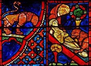 Een leeuw helpt Zosimus St. Maria de Egyptische te begraven door French School
