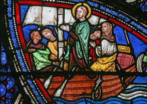 Raam w21 met een scène uit het leven van St. Eustache: hij vertrekt met zijn familie naar Egypte door French School