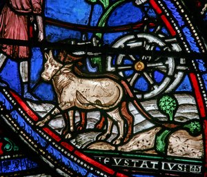 Raam w21 met een scène uit het leven van St. Eustache: hij bewerkt het land
