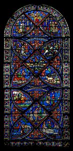 Raam w21 met scènes uit het leven van St. Eustache door French School