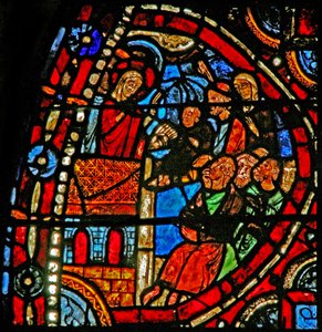 Raam w22 met een scène uit het leven van St. Maria Magdalena - de heilige predikt in Marseille door French School