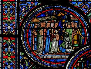 Raam w23 met St. Thomas Becket ontvangen door de monniken in Canterbury
