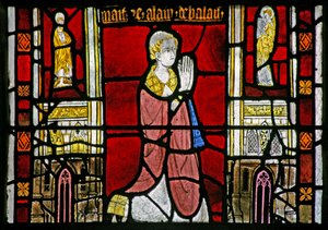Raam w23 met een schenker - priester; architecturale rand