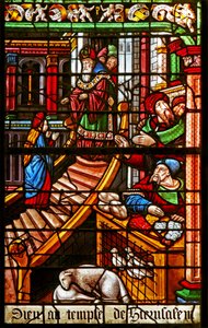 Raam w38 met een scène uit het leven van de Maagd Maria: haar presentatie in de tempel door French School