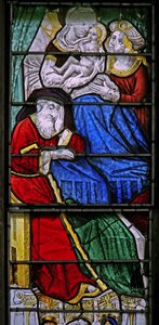 Raam w3 met een scène uit het Leven van de Maagd Maria - haar geboorte; Joachim slaapt