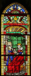 Raam w3 met de Geboorte van de Maagd Maria