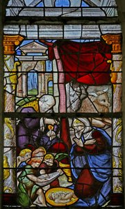 Raam met de Geboorte van Christus door French School