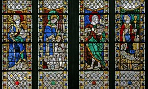 Raam w47 met St. Eloi, St. Laurentius, St. Johannes de Doper en St. Nicolaas door French School
