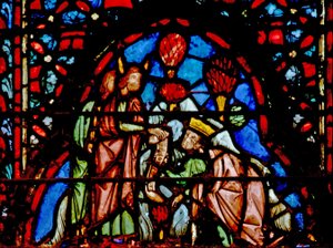 Raam w4 Mozes draagt het gezag over aan Jozua. Deut XXXI:7 en XXXIV:9 door French School