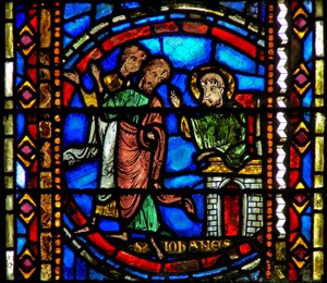 Raam w53 met afbeelding van St. Johannes de Doper stuurt zijn discipelen naar Christus