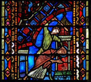 Raam w53 met afbeelding van de geseling (dood?) van St. Johannes de Doper door French School