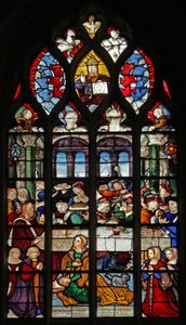Raam met de gebeurtenissen in Simons huis: Maria Magdalena wast de voeten van Christus