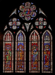 Raam w9 met Heilige Roomse Keizers: Karel Martel, Karel de Grote, Pepijn de Korte, Lodewijk de Vrome door French School