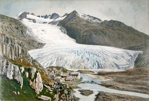 Winterlandschap en reizigers in de Pyreneeën, ca. 1850 (kleur litho) door French School