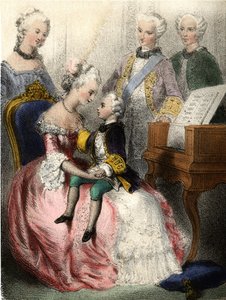 Wolfgang Amadeus Mozart (1756-1791) in de armen van de Oostenrijkse keizerin Marie-Therese - in 