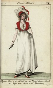 Vrouw in Lisbeth hoed in de mode van 1798