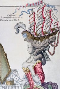 Vrouw in een Dagjurk met een kapsel à la Belle Poule, periode van Amerikaanse Onafhankelijkheid, 1779-80 door French School
