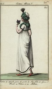 Vrouw in de mode van 1798 door French School