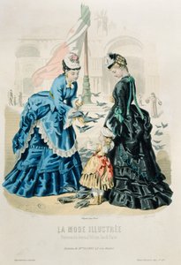 Vrouwen en een kind die de duiven voeren, uit La Mode Illustrée, 1872 door French School