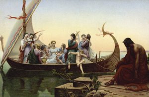 Vrouwen in een Vikingschip door French School