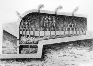 Houten oven voor het bakken van keramiek, 1882 door French School