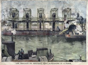 Werken in Parijs aan de Pont Alexandre III. Gravure van april 1898 in 