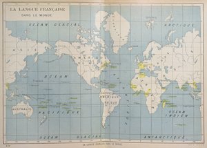 Wereldkaart van Franstalige landen, begin 20e eeuw