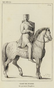 12e eeuw, Oorlogskleding van de eerste Tempeliers (gravure)