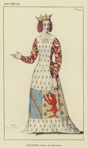 XIV eeuw, Beatrix, Dame van Bourbon (gekleurde gravure) door French School