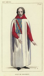 XIV Eeuw, Jean de Bourbon (gekleurde gravure) door French School