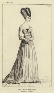 14e eeuw, Jeanne de Bourbon, Koningin van Frankrijk (gravure) door French School
