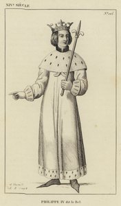 14e eeuw, Filips IV, bijgenaamd de Schone (gravure) door French School