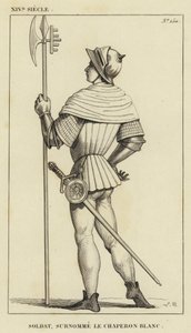 14e eeuw, Soldaat, bijgenaamd de Witte Kap (gravure) door French School