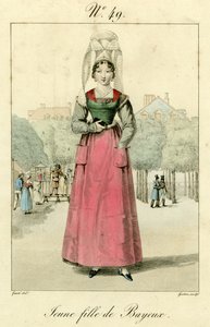 Jong meisje uit Bayeux (gekleurde gravure) door French School