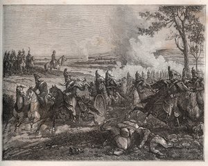 Slag bij Castiglione: Napoleon verslaat de Oostenrijkers onder Wurmser en dwingt hen zich terug te trekken naar Mantova. 5 augustus 1796 - Nieuwe Nationale Encyclopedie door Maurice La Charest - 1870 door French School